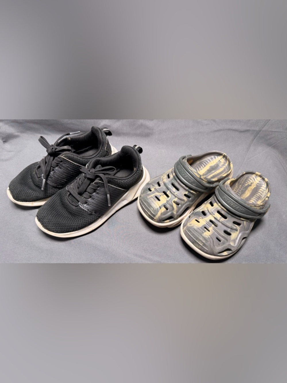 Kids Black Athletic Sneakers and Gray Slip-On Sandals Duo